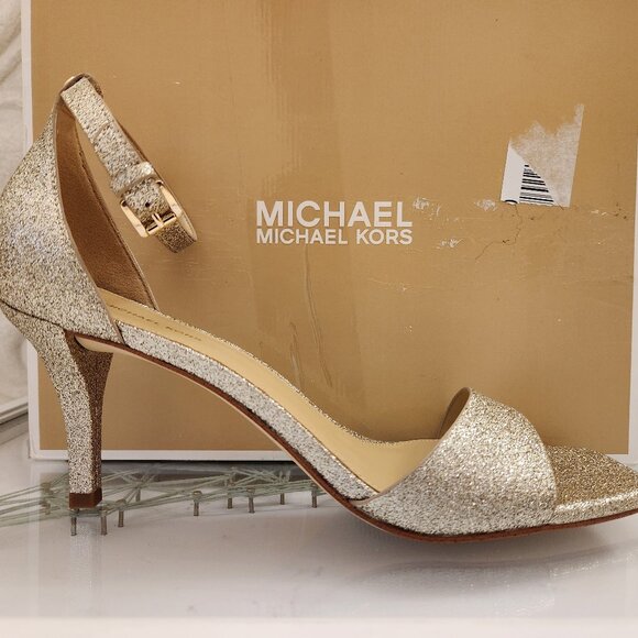 Michael Kors "Jaida" Gold Glitter Heeled Sandals. NIB. Size 9 - Picture 1 of 9